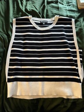 Karl Lagerfeld Black and White Striped Crewneck Sweater Vest